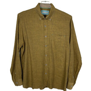 32 Bar Blues Slub Linen Cotton Shirt Size Large Brown Button Down Casual Preppy